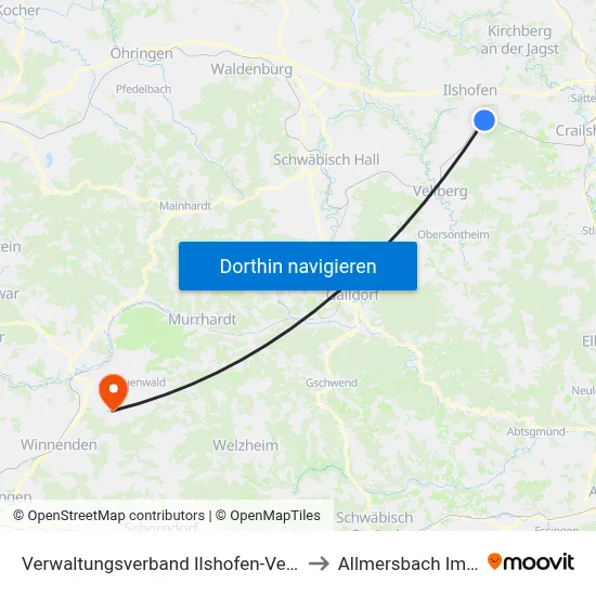 Verwaltungsverband Ilshofen-Vellberg to Allmersbach Im Tal map