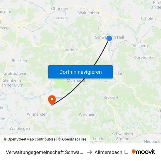 Verwaltungsgemeinschaft Schwäbisch Hall to Allmersbach Im Tal map