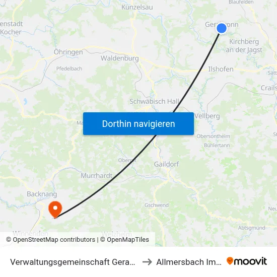 Verwaltungsgemeinschaft Gerabronn to Allmersbach Im Tal map