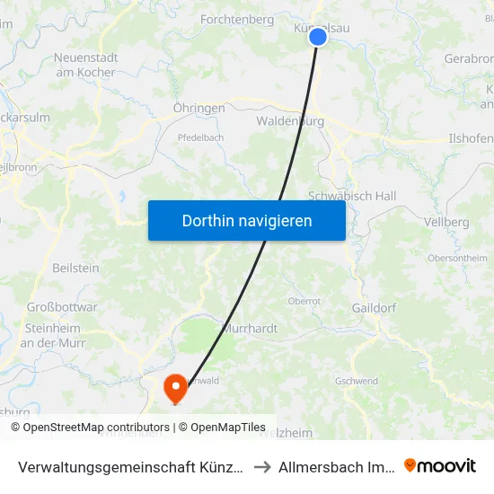 Verwaltungsgemeinschaft Künzelsau to Allmersbach Im Tal map