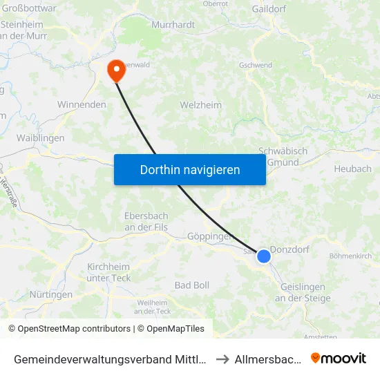 Gemeindeverwaltungsverband Mittleres Fils-Lautertal to Allmersbach Im Tal map