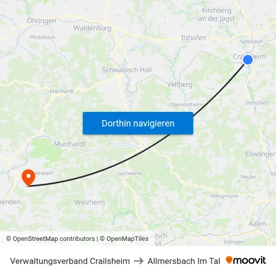 Verwaltungsverband Crailsheim to Allmersbach Im Tal map
