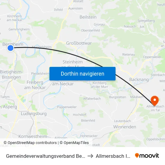 Gemeindeverwaltungsverband Besigheim to Allmersbach Im Tal map