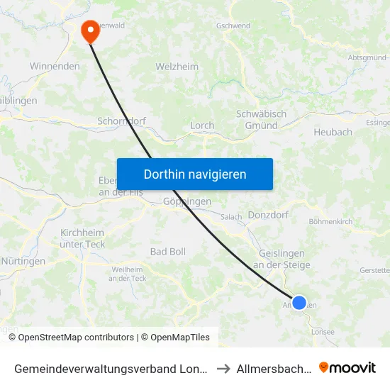 Gemeindeverwaltungsverband Lonsee-Amstetten to Allmersbach Im Tal map