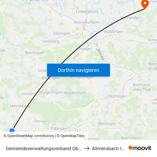 Gemeindeverwaltungsverband Oberes Gäu to Allmersbach Im Tal map