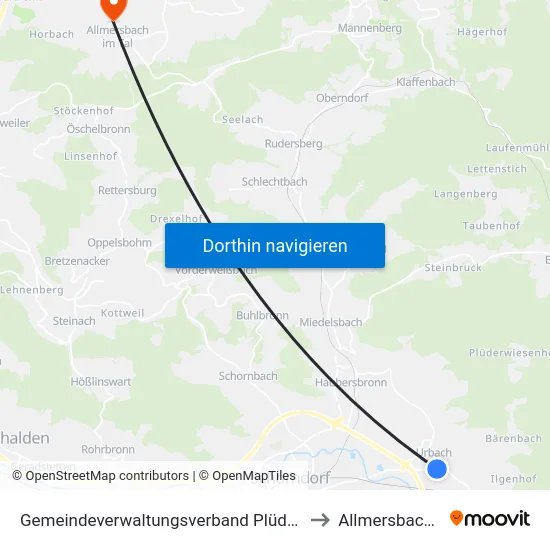 Gemeindeverwaltungsverband Plüderhausen-Urbach to Allmersbach Im Tal map