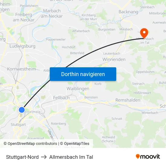 Stuttgart-Nord to Allmersbach Im Tal map