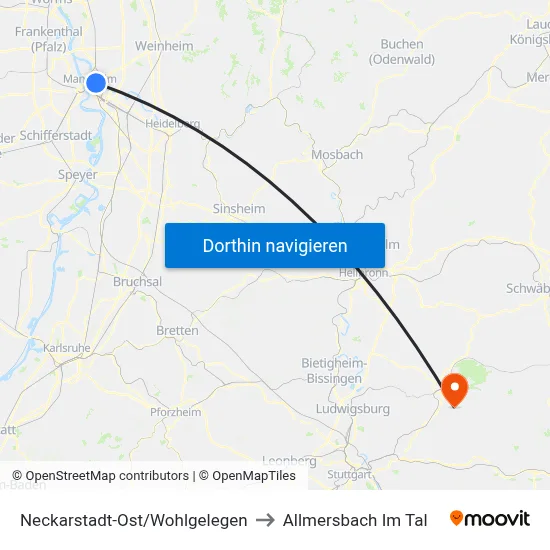 Neckarstadt-Ost/Wohlgelegen to Allmersbach Im Tal map