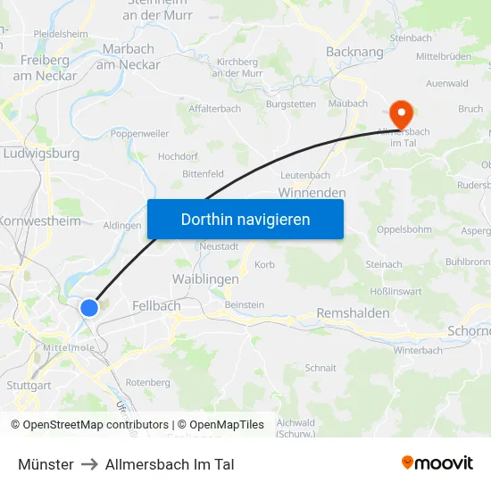 Münster to Allmersbach Im Tal map