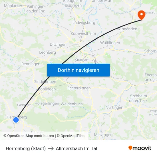 Herrenberg (Stadt) to Allmersbach Im Tal map