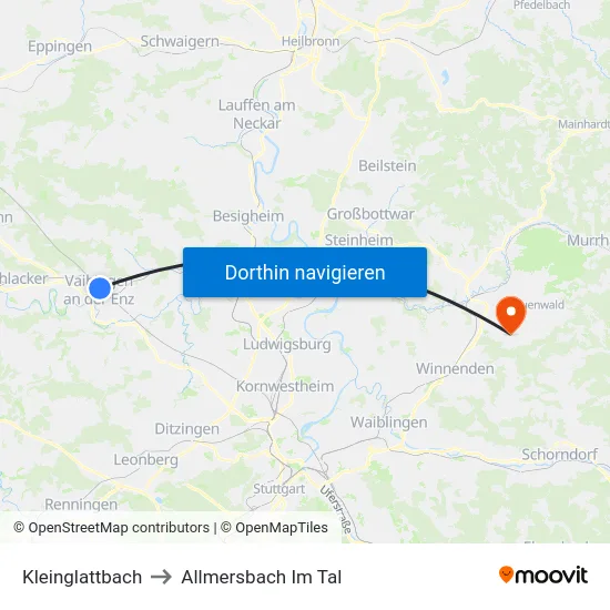 Kleinglattbach to Allmersbach Im Tal map