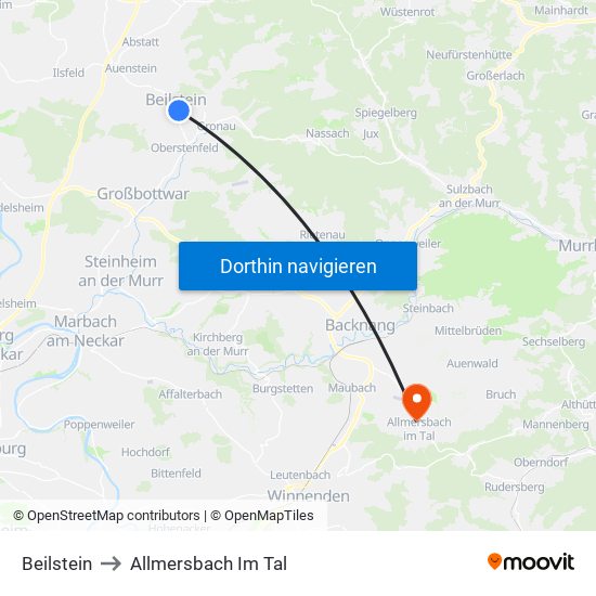 Beilstein to Allmersbach Im Tal map