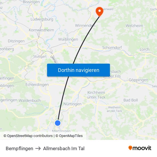 Bempflingen to Allmersbach Im Tal map