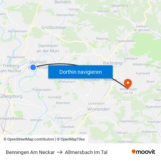 Benningen Am Neckar to Allmersbach Im Tal map