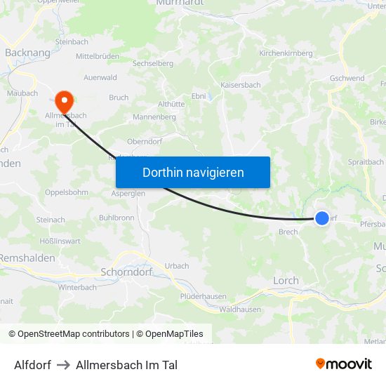Alfdorf to Allmersbach Im Tal map