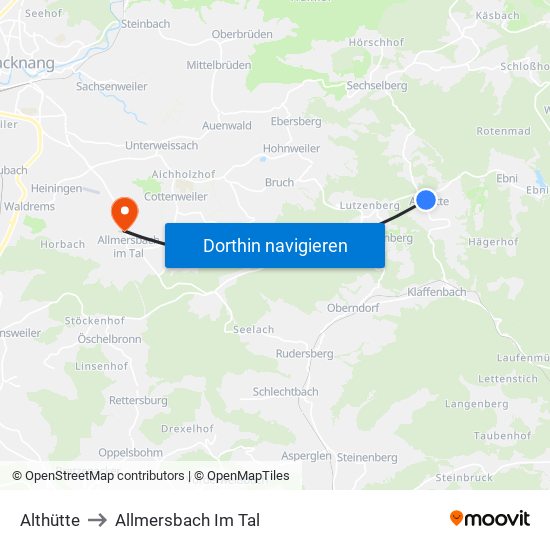 Althütte to Allmersbach Im Tal map