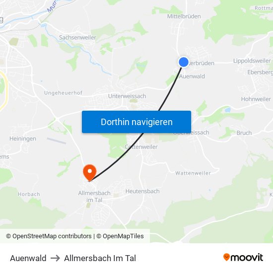 Auenwald to Allmersbach Im Tal map