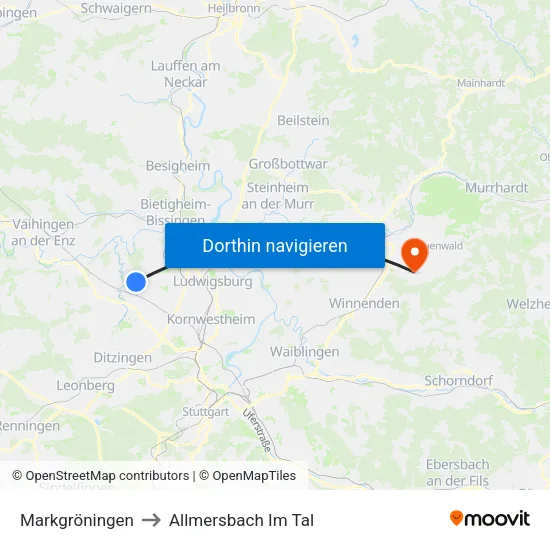 Markgröningen to Allmersbach Im Tal map