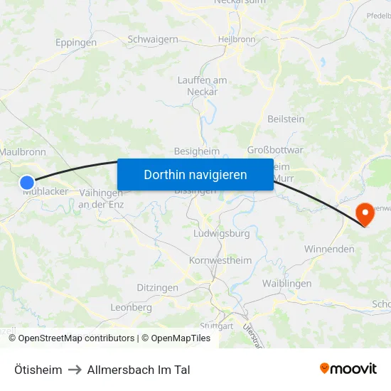 Ötisheim to Allmersbach Im Tal map