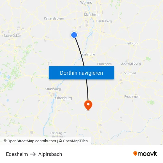 Edesheim to Alpirsbach map