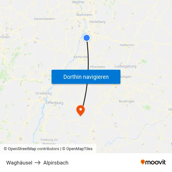 Waghäusel to Alpirsbach map
