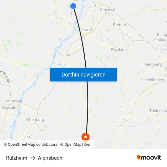 Rülzheim to Alpirsbach map