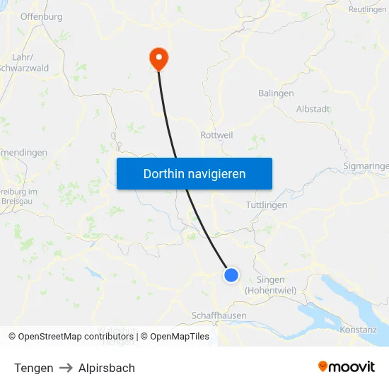 Tengen to Alpirsbach map