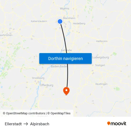 Ellerstadt to Alpirsbach map