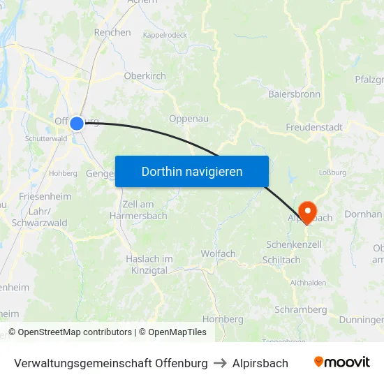 Verwaltungsgemeinschaft Offenburg to Alpirsbach map