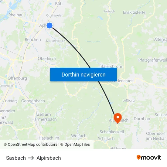 Sasbach to Alpirsbach map