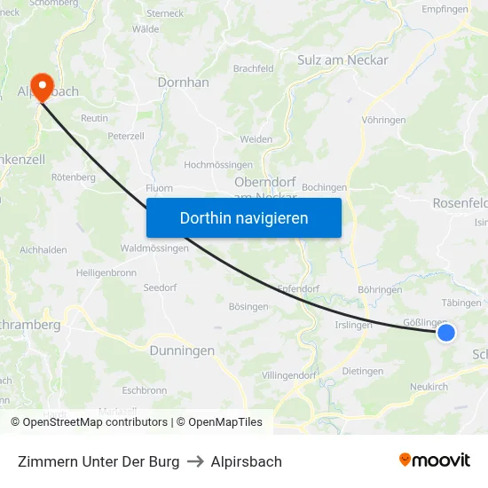 Zimmern Unter Der Burg to Alpirsbach map
