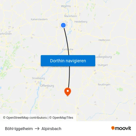 Böhl-Iggelheim to Alpirsbach map