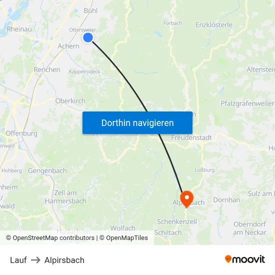 Lauf to Alpirsbach map