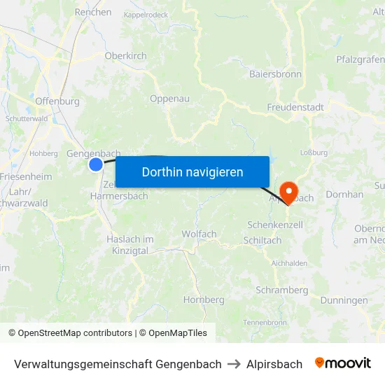 Verwaltungsgemeinschaft Gengenbach to Alpirsbach map