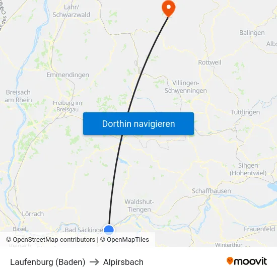 Laufenburg (Baden) to Alpirsbach map