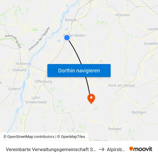 Vereinbarte Verwaltungsgemeinschaft Sinzheim to Alpirsbach map