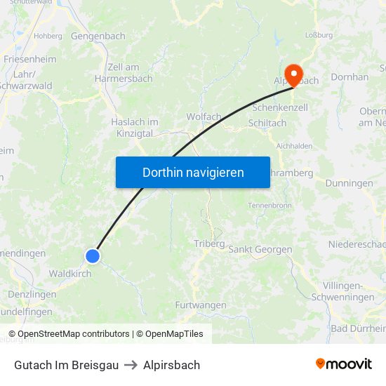 Gutach Im Breisgau to Alpirsbach map