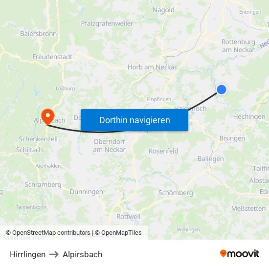 Hirrlingen to Alpirsbach map