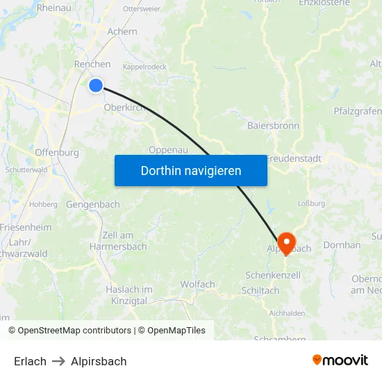 Erlach to Alpirsbach map
