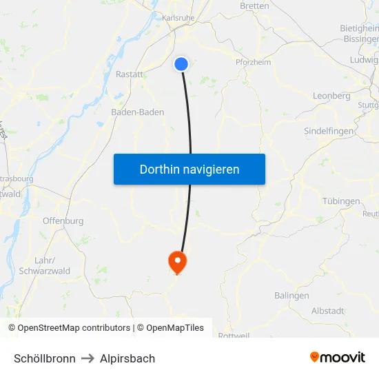 Schöllbronn to Alpirsbach map