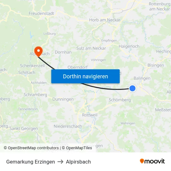 Gemarkung Erzingen to Alpirsbach map