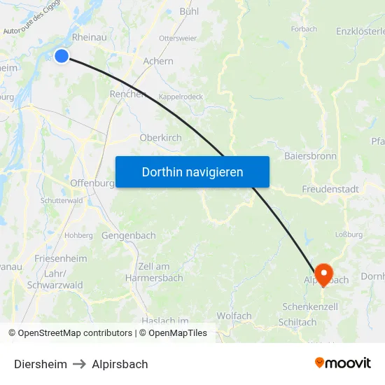 Diersheim to Alpirsbach map