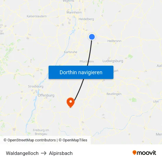 Waldangelloch to Alpirsbach map
