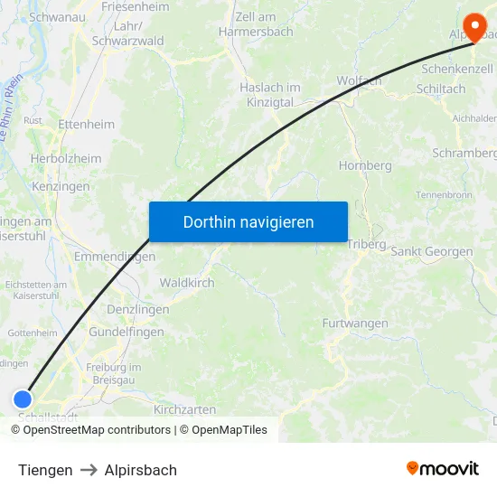 Tiengen to Alpirsbach map