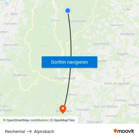 Reichental to Alpirsbach map