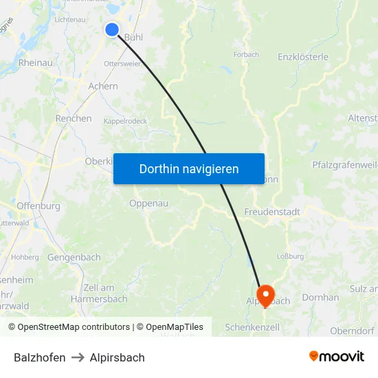 Balzhofen to Alpirsbach map