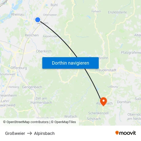 Großweier to Alpirsbach map