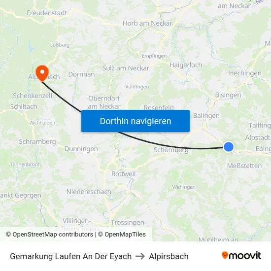 Gemarkung Laufen An Der Eyach to Alpirsbach map
