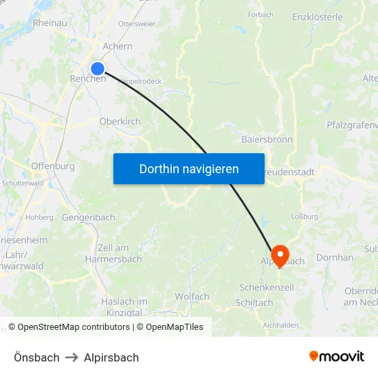 Önsbach to Alpirsbach map