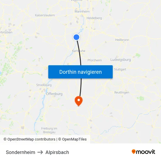 Sondernheim to Alpirsbach map